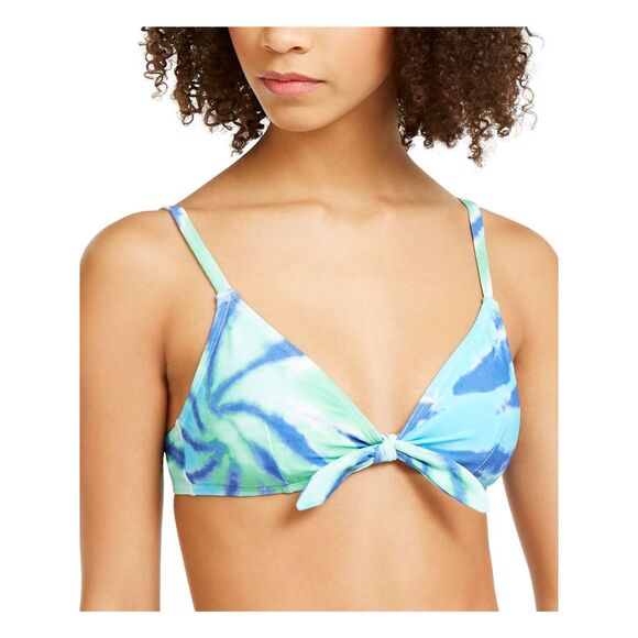 TOMMY HILFIGER Women's Blue Stretch Removable Cups Tie-Front Swimsuit Top S - Picture 1 of 2